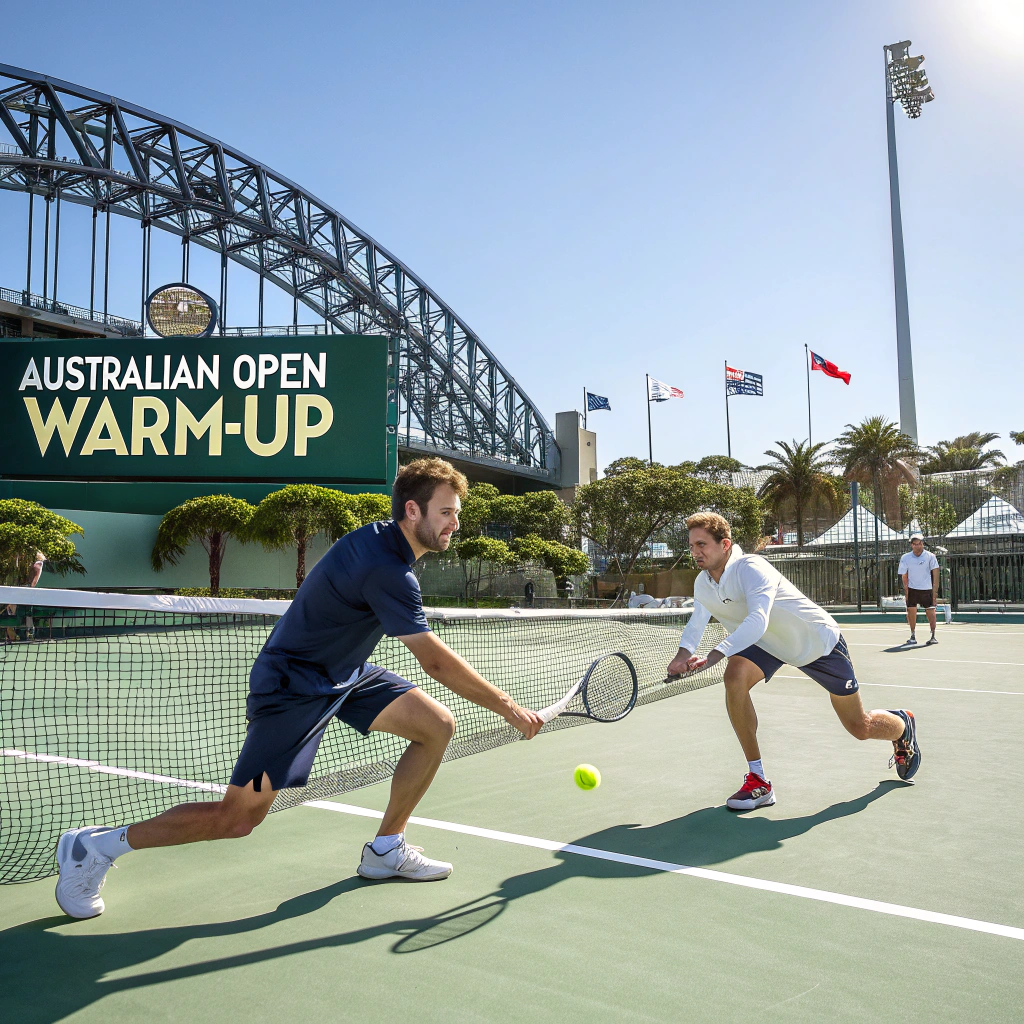 Active tennis match on professional courts